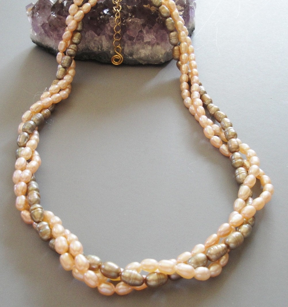 Three Multiple  Strand Freshwater Pearl Twisted  Necklace