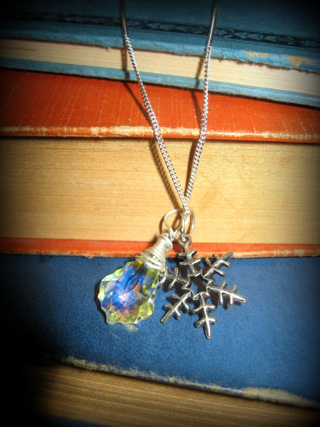 Sterling Wire Wrapped Swarovski Crystal And Snowflake Necklace