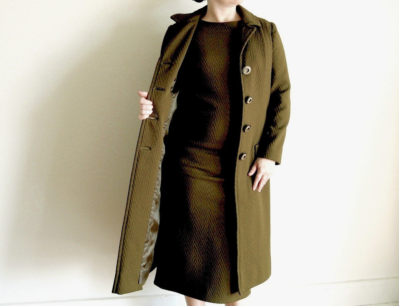 Vintage Dress - 60s Olive Green Mod Dress and Jacket