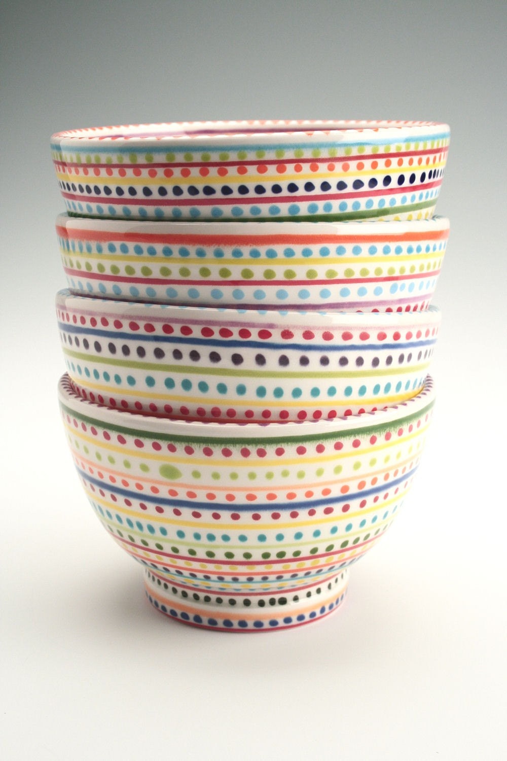 Stripes and Dots Rice Bowl Hand Painted