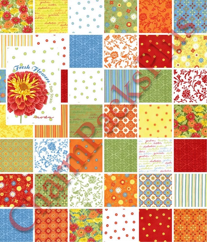 NEW - FRESH FLOWERS Moda Charm Pack - Quilt Fabric Squares