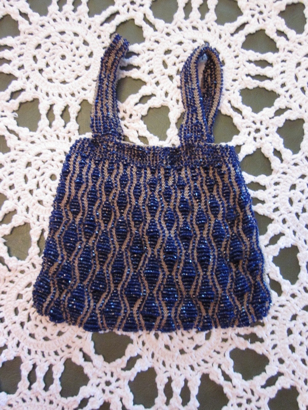 Vintage, Hand Knitted, Beaded Flapper Purse