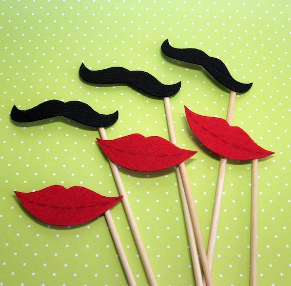 Imperial Moustache and Oh So Kissable Lips Photo Prop Set of 6
