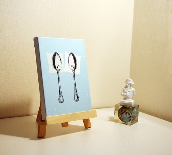 Spooning Mini Canvas BLUE 5x7'' With Wooden Easel