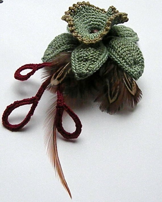 Crocheted Old daffodil pin or hairclip