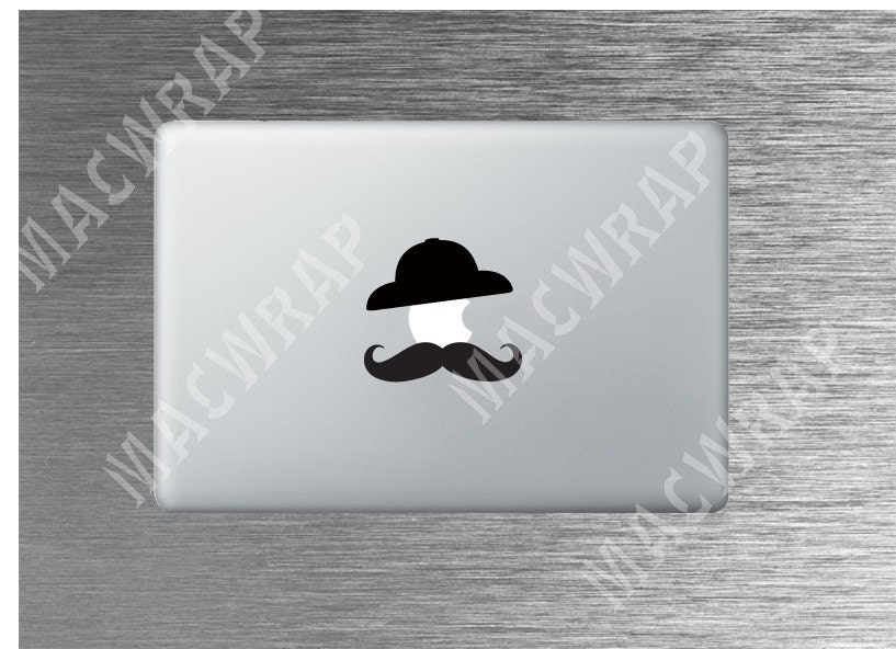 Apple with Mustache in Hat MacBook Decal