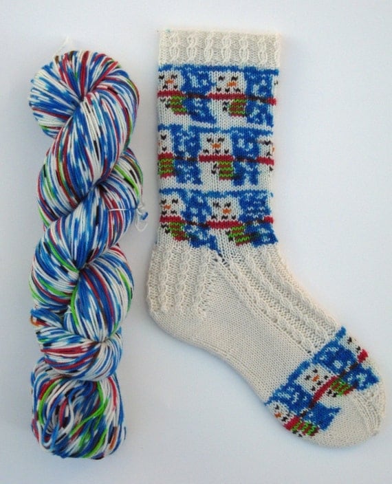 Pre-order Hand Painted Snowman self patterning and striping sock yarn - enough for 2 pairs and pattern
