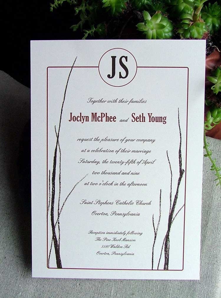 bare branches monogramed wedding invitation sample set