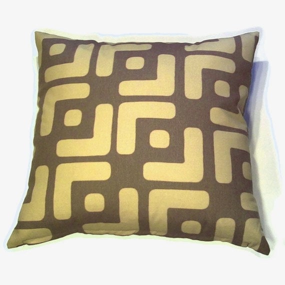 Decorative Pillow Cover 20 x 20 inch - Original Designer Fabric - Throw Pillow, Accent Pillow - Modern African Ethnic Style in Brown, Olive Green  (F10)