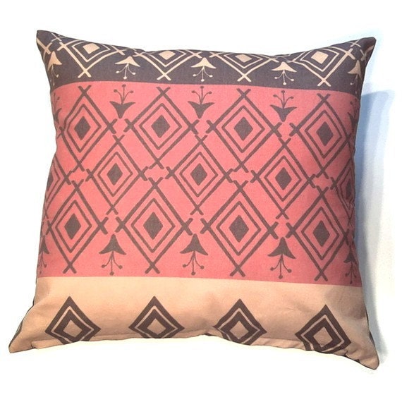 Decorative Pillow Cover 20 x 20 inch - Original Designer Fabric - Throw Pillow, Accent Pillow - Modern Kilim Moroccan Turkish in Brown, Gold, Red  (E14)