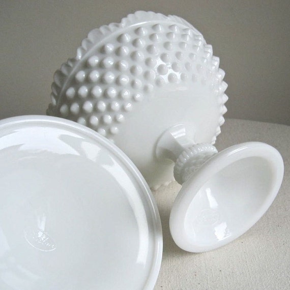 Fenton Hobnail Milk Glass Footed Candy Dish