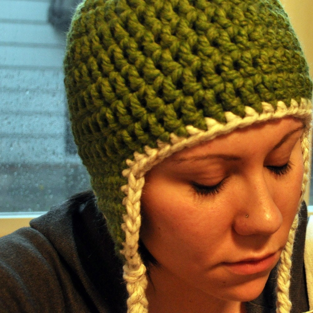 Sage Green Ear Flap Beanie by Too Much of a Good Thing on Etsy