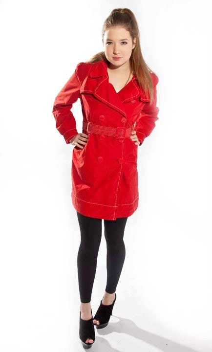Red in the Rain Vintage Trench Coat