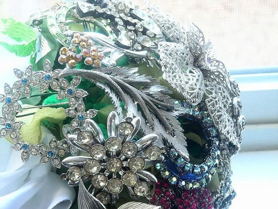 Bridal Vintage Brooch Bouquet One of a Kind by mabellecherie pin crystal