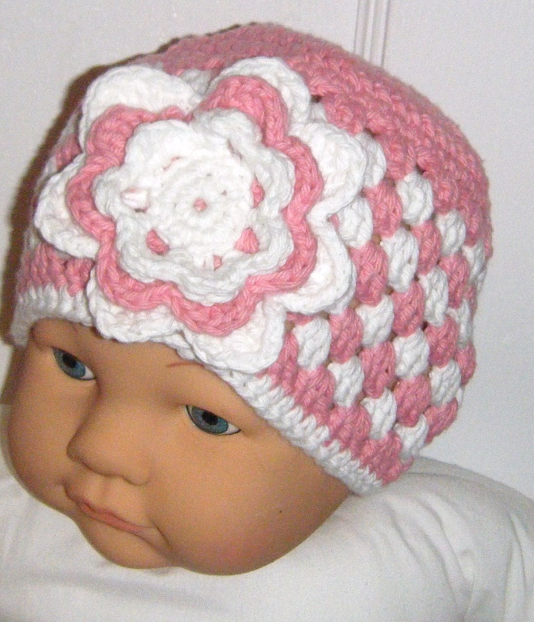 Handmade Crochet Pink Flower Hat in Cotton
