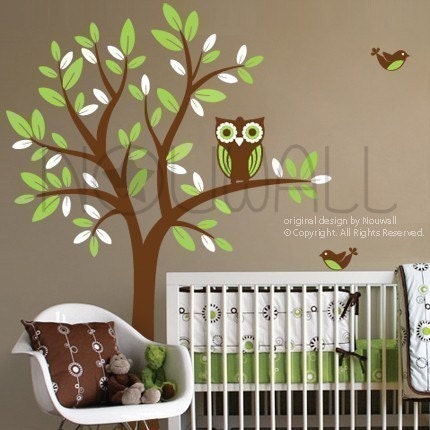 NEW DESIGN - Owl on Tree - 089 - Vinyl Sticker Wall Decal for Girl Boy Nursery