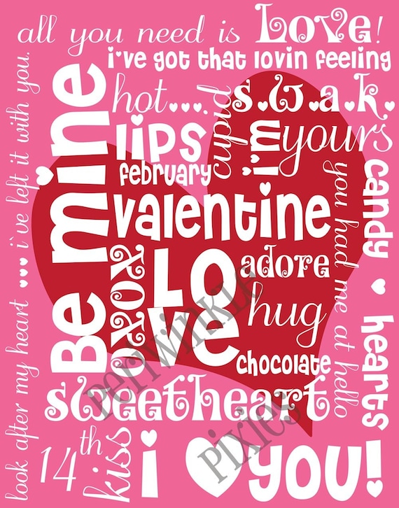 Be Mine Valentine Subway Art Typography PRINTABLE 11 X14
