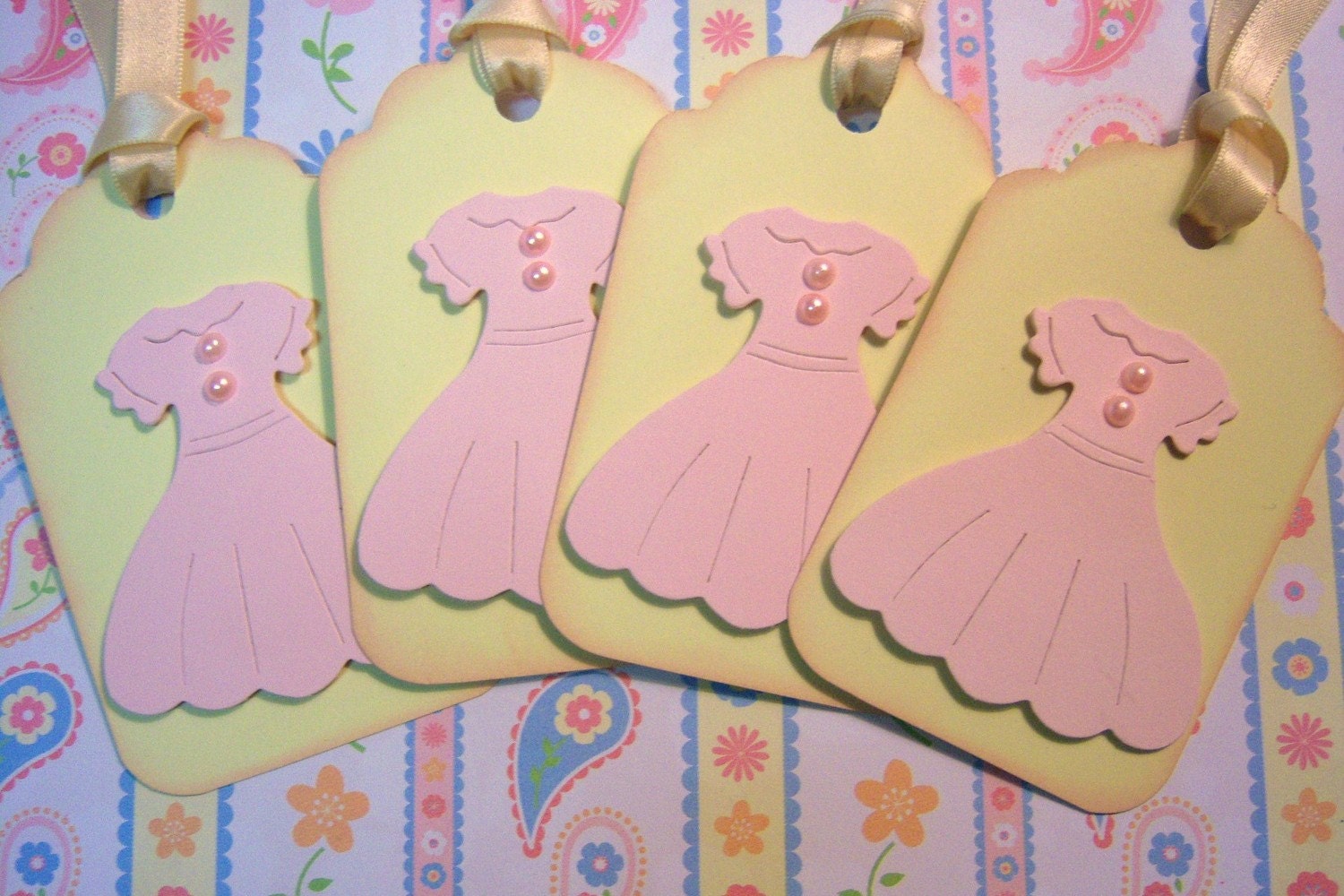 Sweet Pink Dress with Pearls 3 D Hang Tags