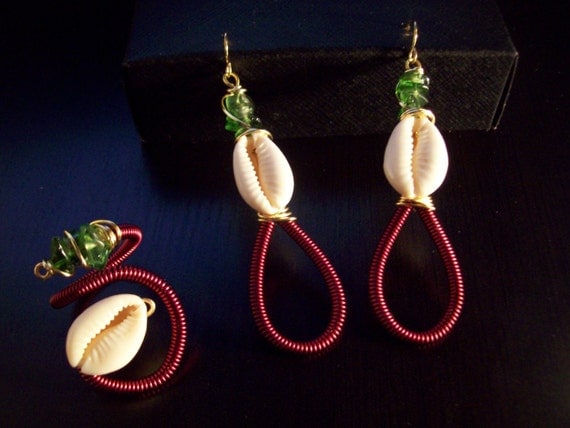 Burgundy Coiled Earrings and Ring Set