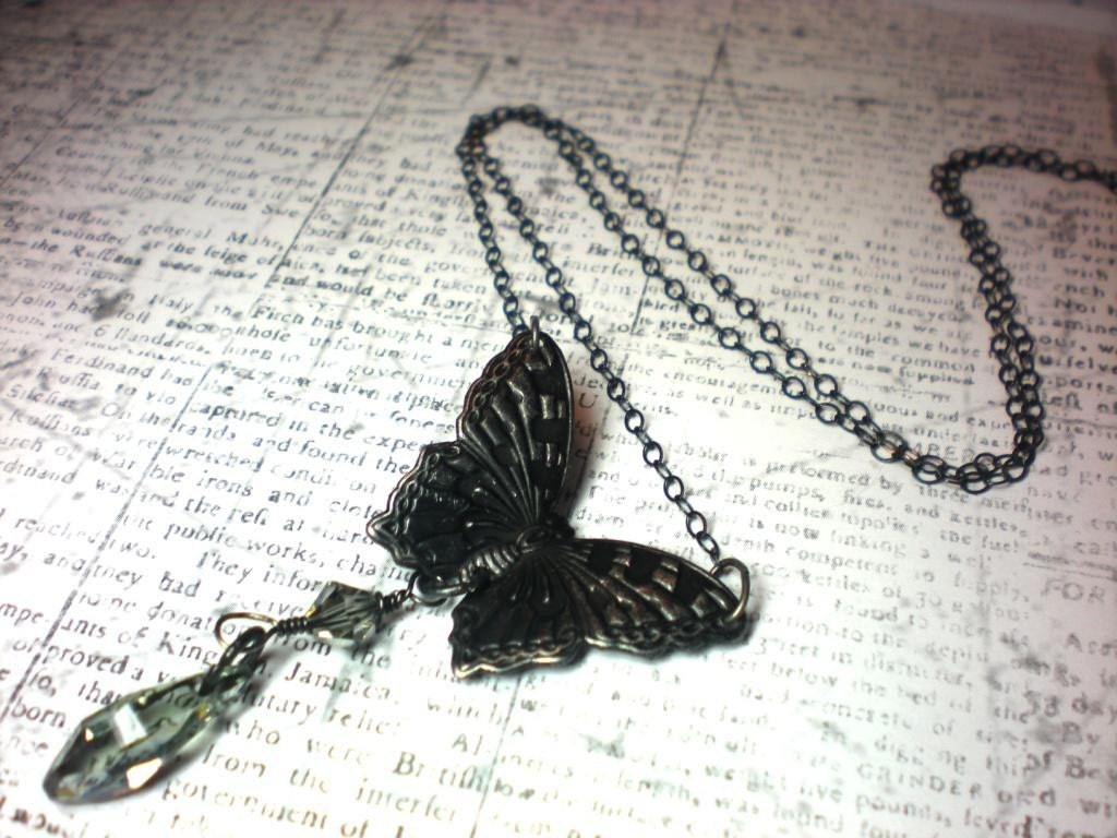 Twilight Butterfly - Swarovski Crystal Oxidized Sterling Silver Necklace