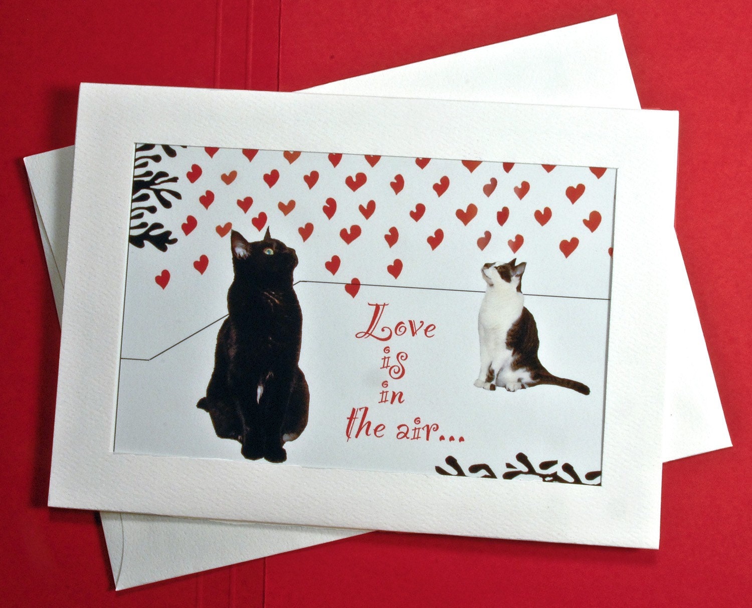 Cat art Valentine Card-Love is in the Air