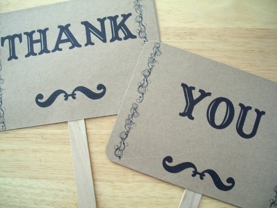 The ORIGINAL-The Mr/The Mrs- Mustache/ Lips- Thank You Double Sided Wedding Photo Props Signs on Kraft Paper- Set of 2