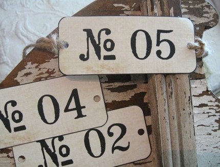 Set of 10 OBLONG Number Tags Vintage Style Favor Gift Tags Table Number
