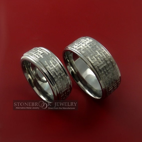Titanium Ring Basket Weave Set Textured Bands Made to Any Sizing and Finish 3-22