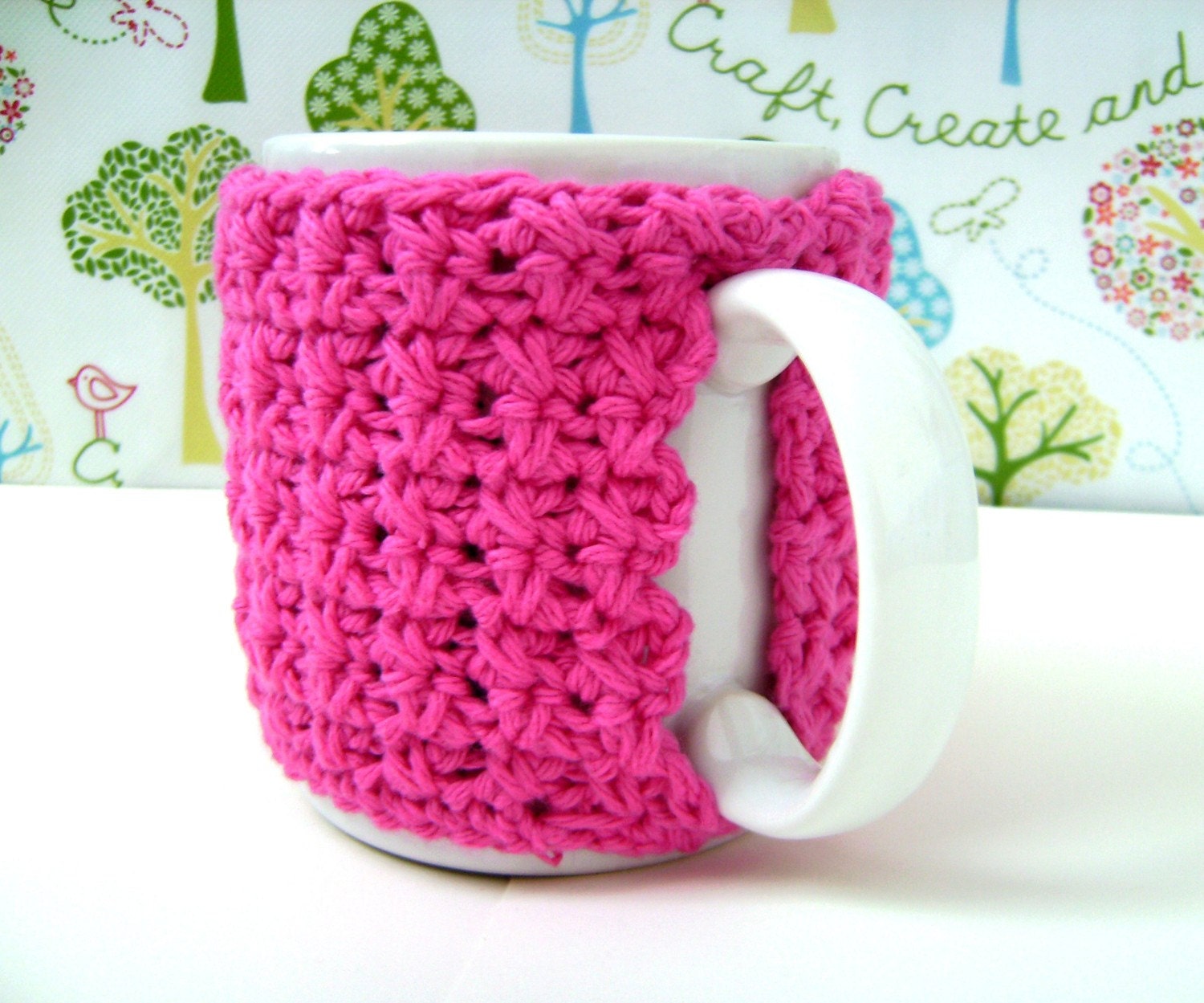 Pink Cotton Mug Cozy Handmade Crocheted