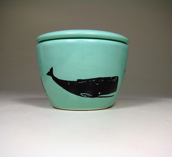 lidded bowl whale (blue green) - Made to Order/ Pick Your Colour
