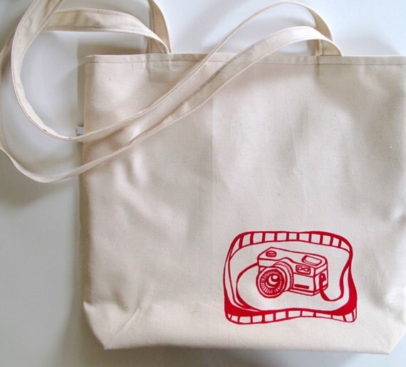 Tote Bag with Red Camera Design