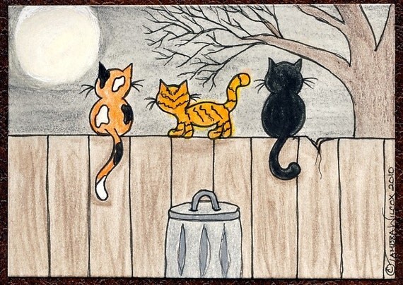 TAMBRA Cats Night Out CAT ACEO Painting