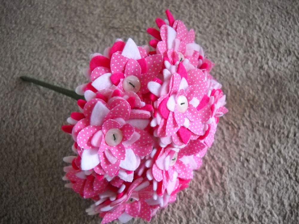 Pink and White Button Polka Dot Flower Girl Toss Bouquet