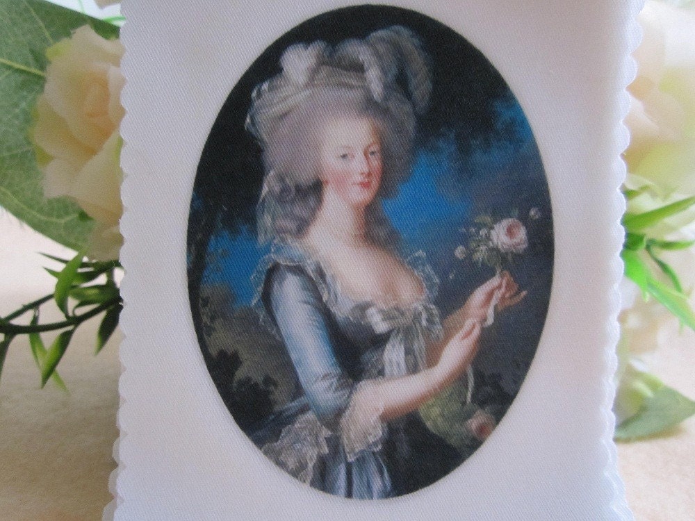 Fabric 498 - Marie Antoinette (7) on White Cotton Fabric (8.5 x 11 cm/ 3.5 x 