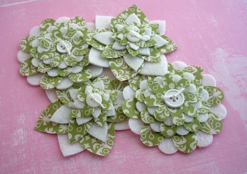 Spearmint Green Damask - Fabric and Felt Flowers