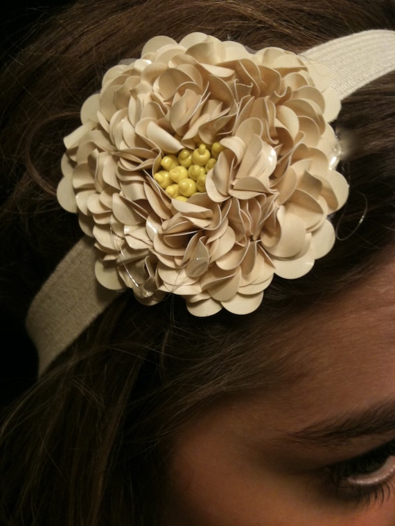 Sequin Flower Headband - Creme