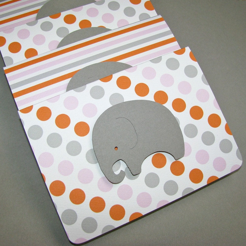 baby shower or new baby girl thank you notes - gravel elephant on recycled polka dot and striped stock