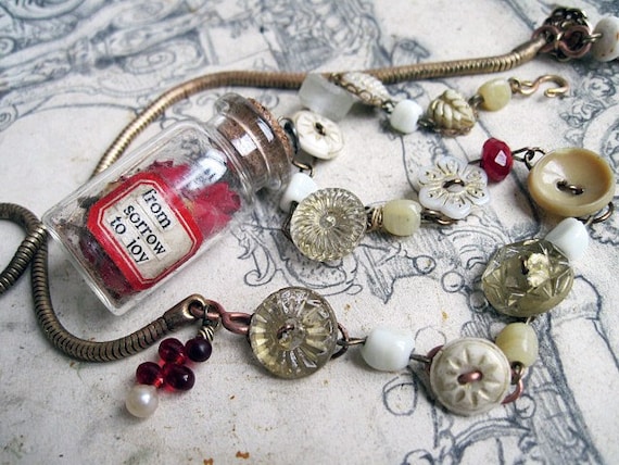 The Unknown Valentine. Found Poetry, Dried Roses and Antique Buttons.