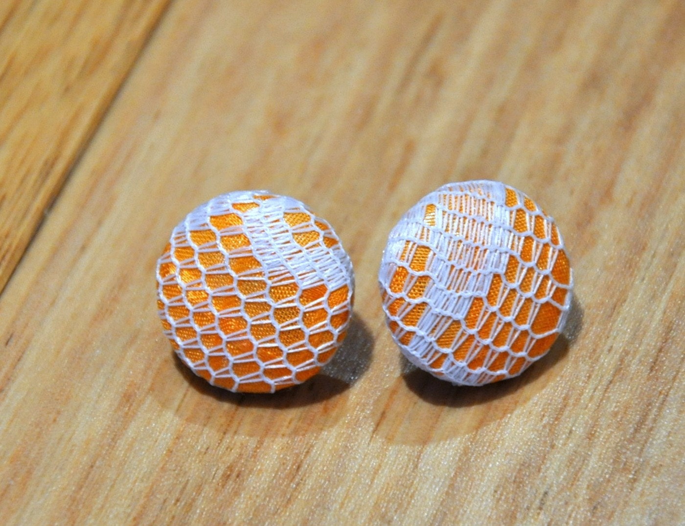 tangerine lacy button earrings-  buy 3 get 1 free