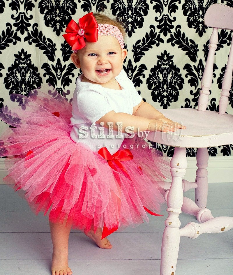 Hearts on Fire tutu set with headband, Infant size up to 2 years, Photo Prop, Portraits, Babys first Valentines Day red and pink