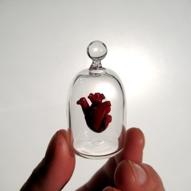 Heart in a Jar, Hand Blown Glass Miniature, Anatomically Correct Heart