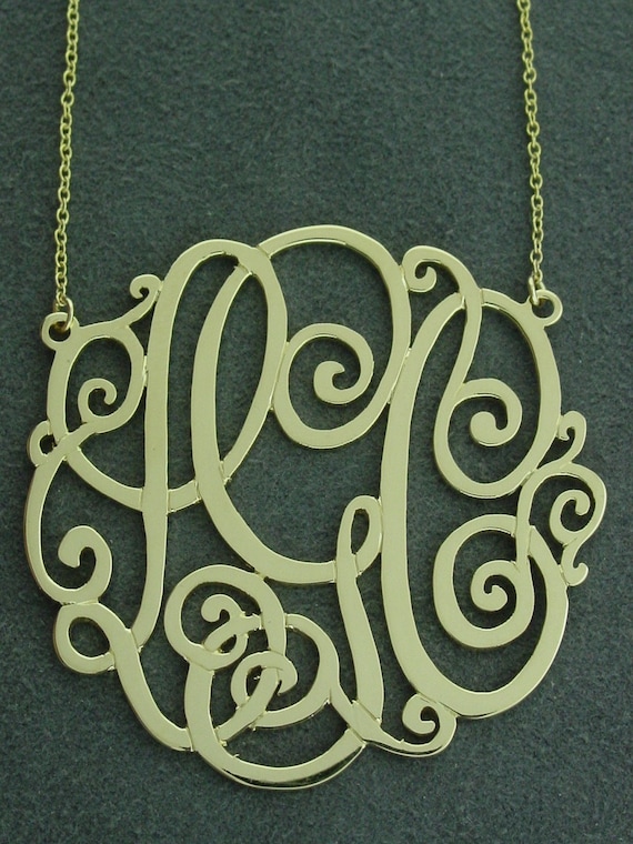 14k Yellow Gold Monogram on 16" Anchor Cable Chain any 3 letters you provide.
