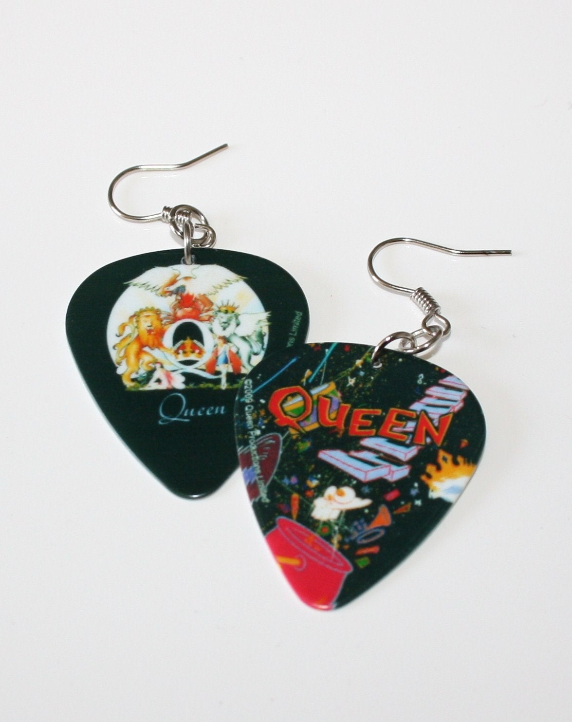 Queen Guitar Pick Earrings Featuring Two Album Covers