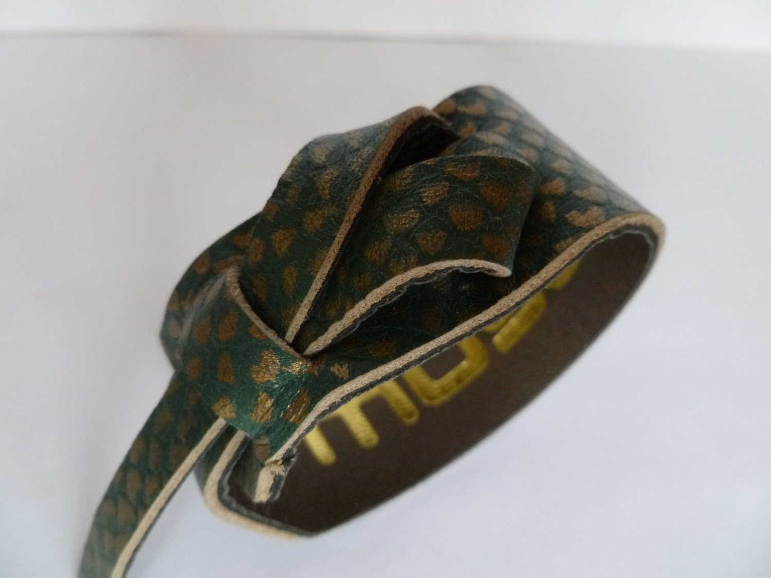 Gold and Green Leather Cuff Bracelet by MuseBelts on Etsy polo retro