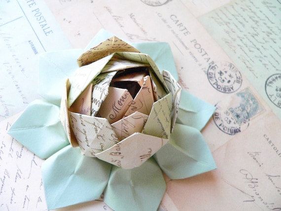 Origami Lotus Flower Decoration or Favor // made from fine Italian Cartes Postale paper
