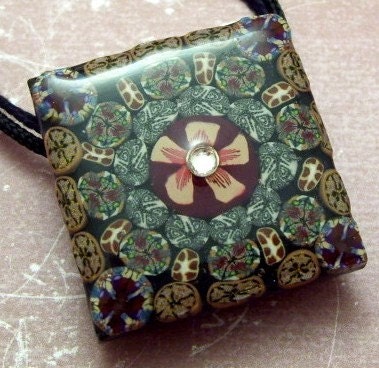 Patchwork Polymer Clay Tile Pendant Necklace
