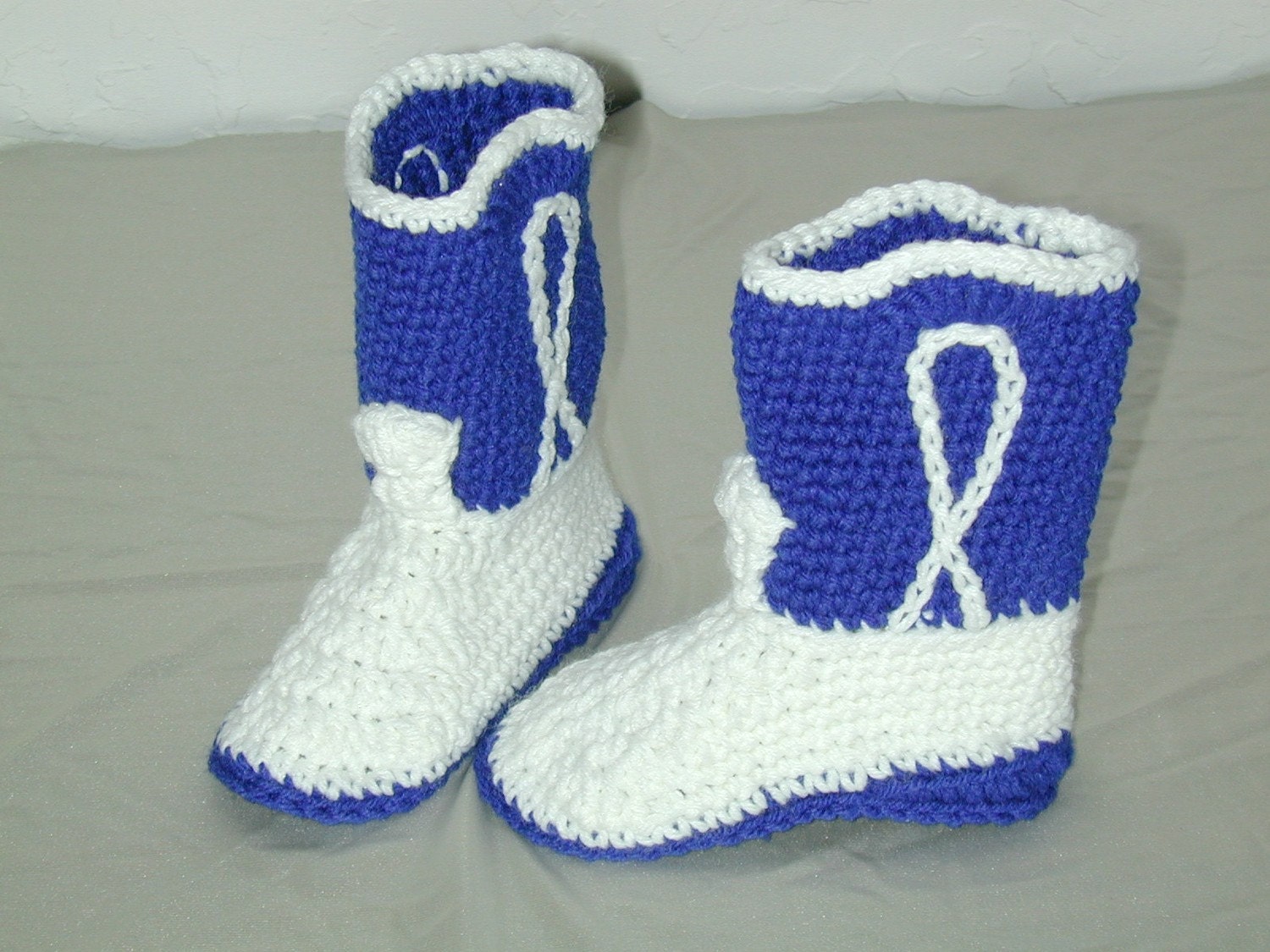 Crocheted Cowboy Cowgirl Boots Navy Blue/White Baby Size 5