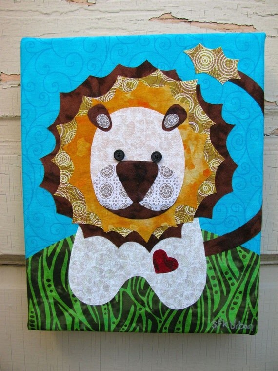 Little Lion - Fabric collage wall art - NO FRAME NEEDED