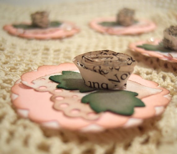 Shabby Paper Roses Embellishments Embellies Inches Tags Vintage book pages and Pearls