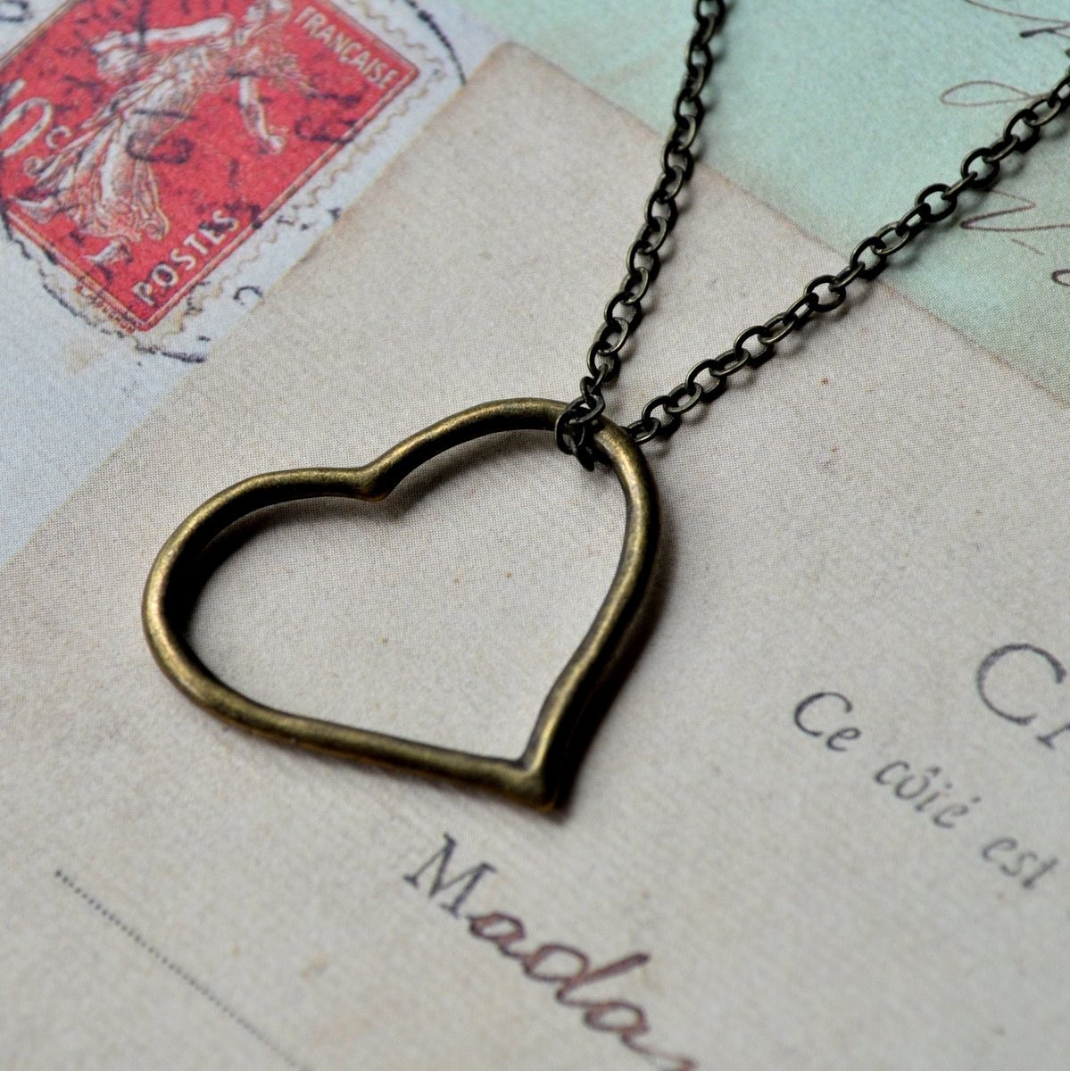 Heart Necklace - Brass heart on delicate brass chain - Valentines Love Sweetheart. By Vintette on Etsy.